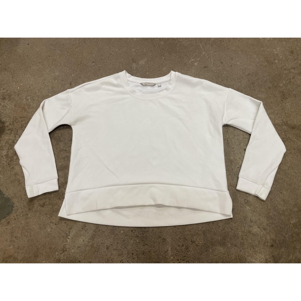 Athleta Sweatshirt Womens Medium White Stretch Pullover Crew Neck Long‎ Sleeve